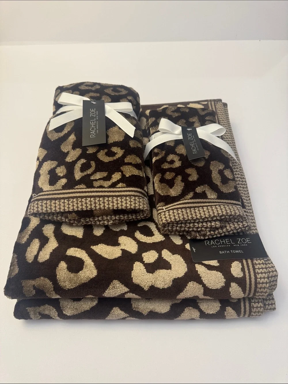 6pc RACHEL ZOE Cheetah Leopard Animal Print Bath Towel Set - Cotton/Viscose